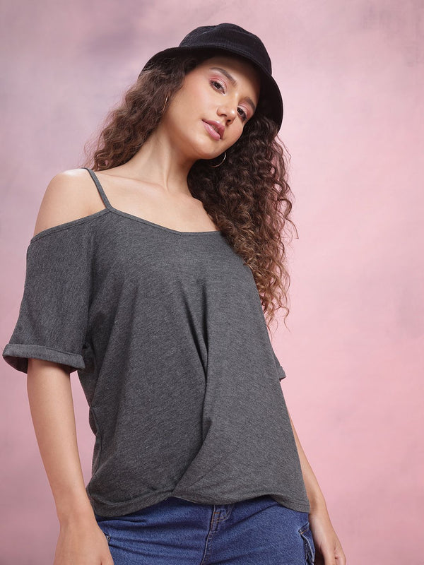 DressBerry Cold-Shoulder Twisted Detail Top