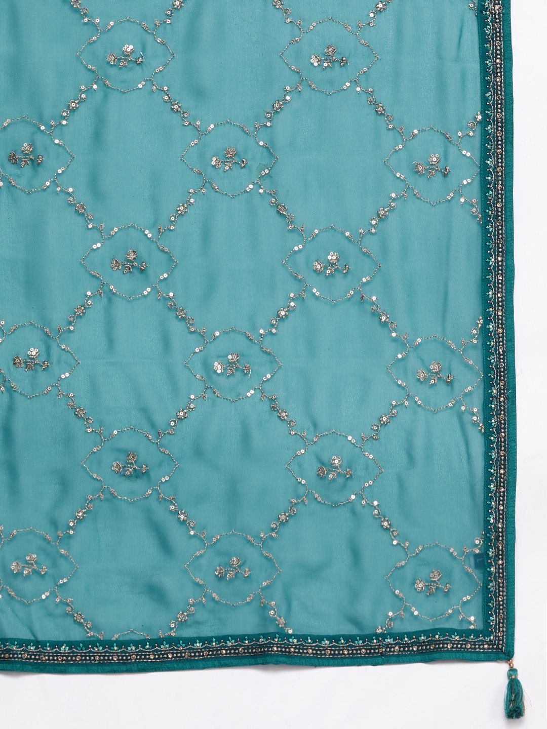Libas Floral Embroidered Regular Mirror Work Kurta with Trousers & Dupatta