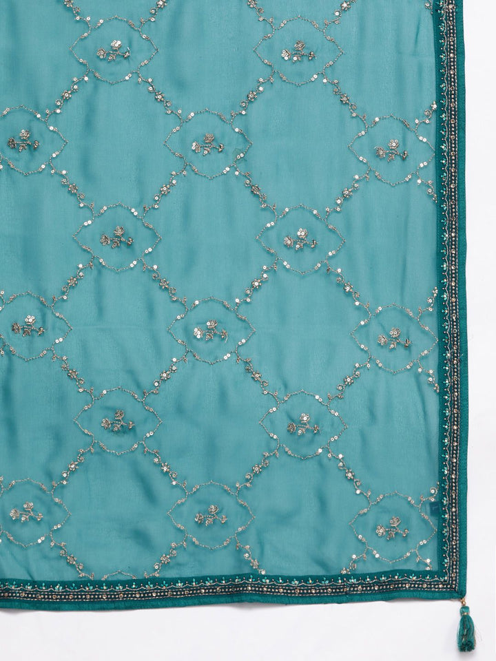 Libas Floral Embroidered Regular Mirror Work Kurta with Trousers & Dupatta