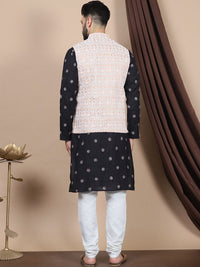 Kurta Kerja Benang Lurus Anouk Motif Etnik Hitam Bersulam dengan Churidar
