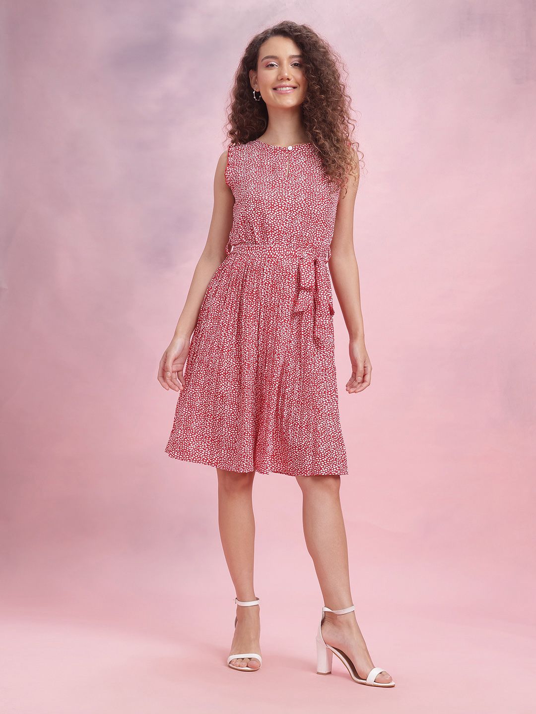DressBerry Floral Printed Belted A-Line Dress