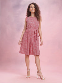 DressBerry Floral Printed Belted A-Line Dress
