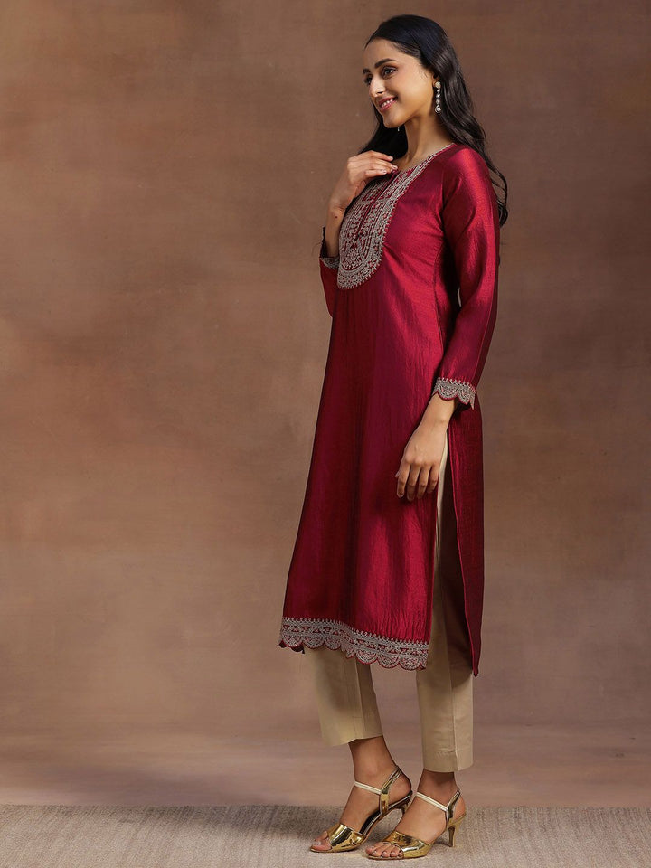 Libas Women Maroon Yoke Design Embellished Kurta