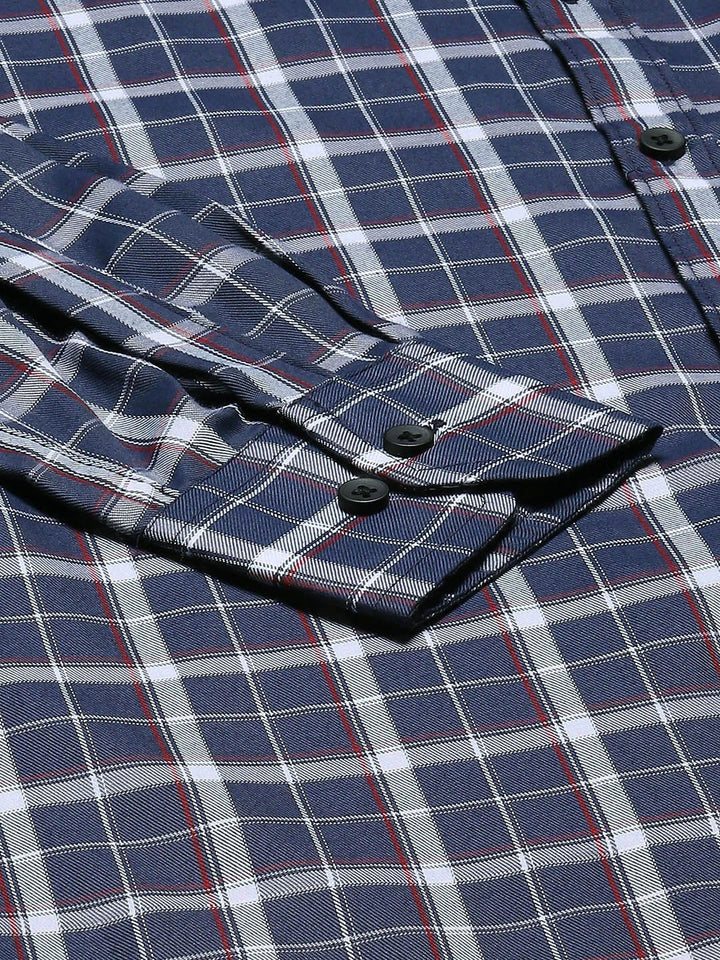 DENNISON Men Grey & White Pure Cotton Smart Slim Fit Tartan Checks Checked Formal Shirt