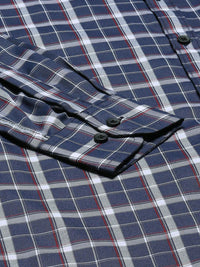 DENNISON Men Grey & White Pure Cotton Smart Slim Fit Tartan Checks Checked Formal Shirt