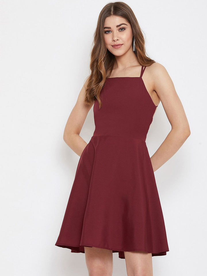 Berrylush Women Maroon Solid Fit and Flare Dress