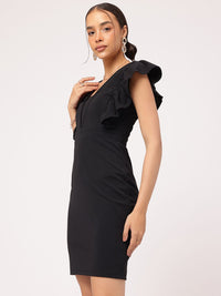 DressBerry Urban Elegance Ruffled Sheath Mini Dress With Slit