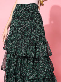 STREET 9 Women Green Printed Maxi Flared Skirt