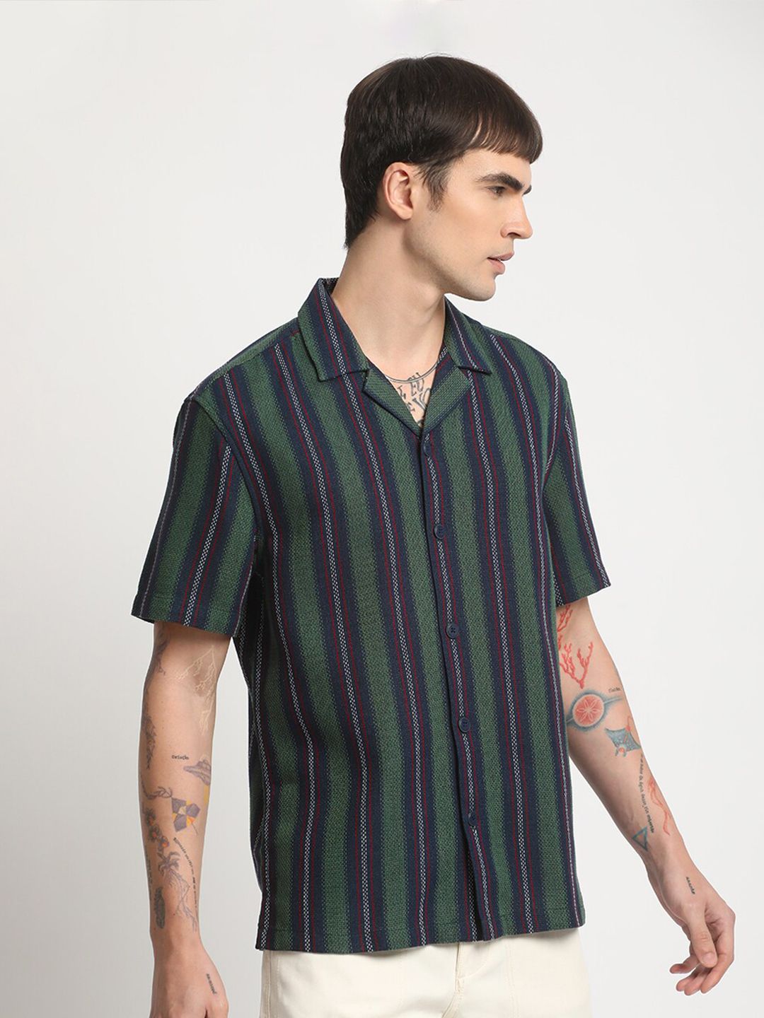 THE BEAR HOUSE Opaque Striped Cotton Casual Shirt
