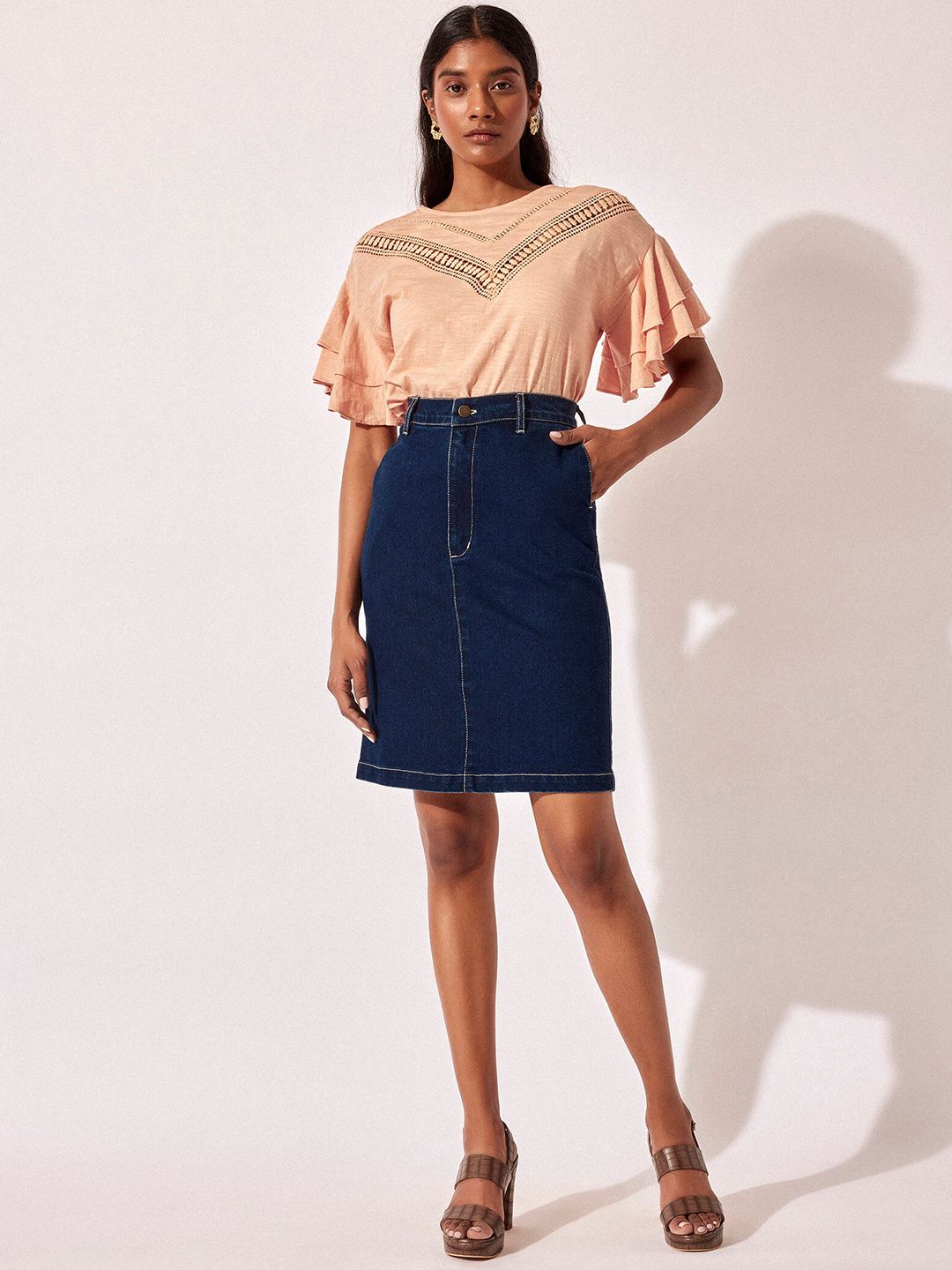 The Label Life Self Design Round Neck Extended Sleeves Cotton Regular Top