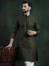 SOJANYA Ethnic Motifs Embroidered Mandarin Collar Thread Work Cotton Straight Kurta