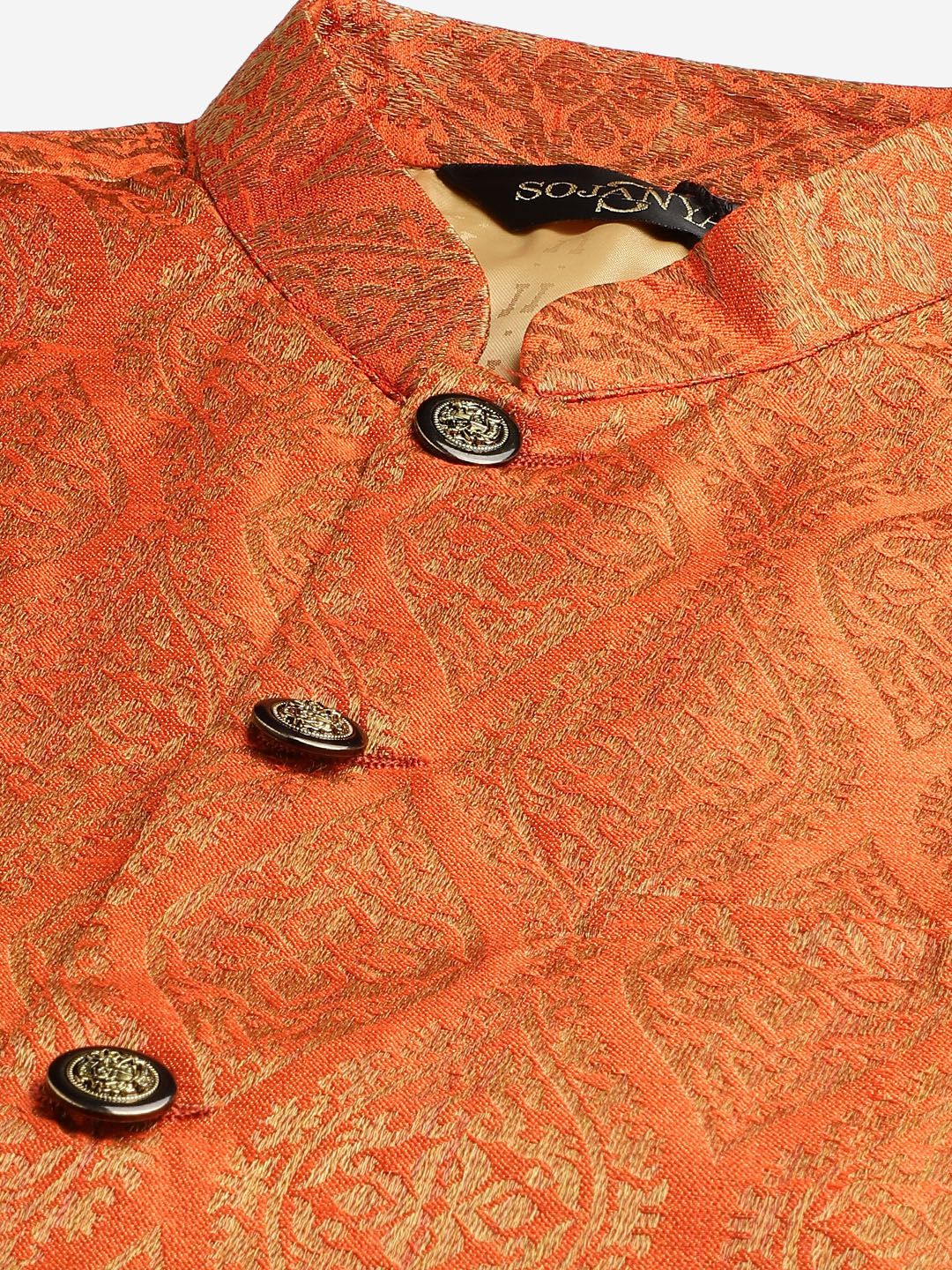 SOJANYA Men Black Solid Kurta with Churidar & Nehru Jacket