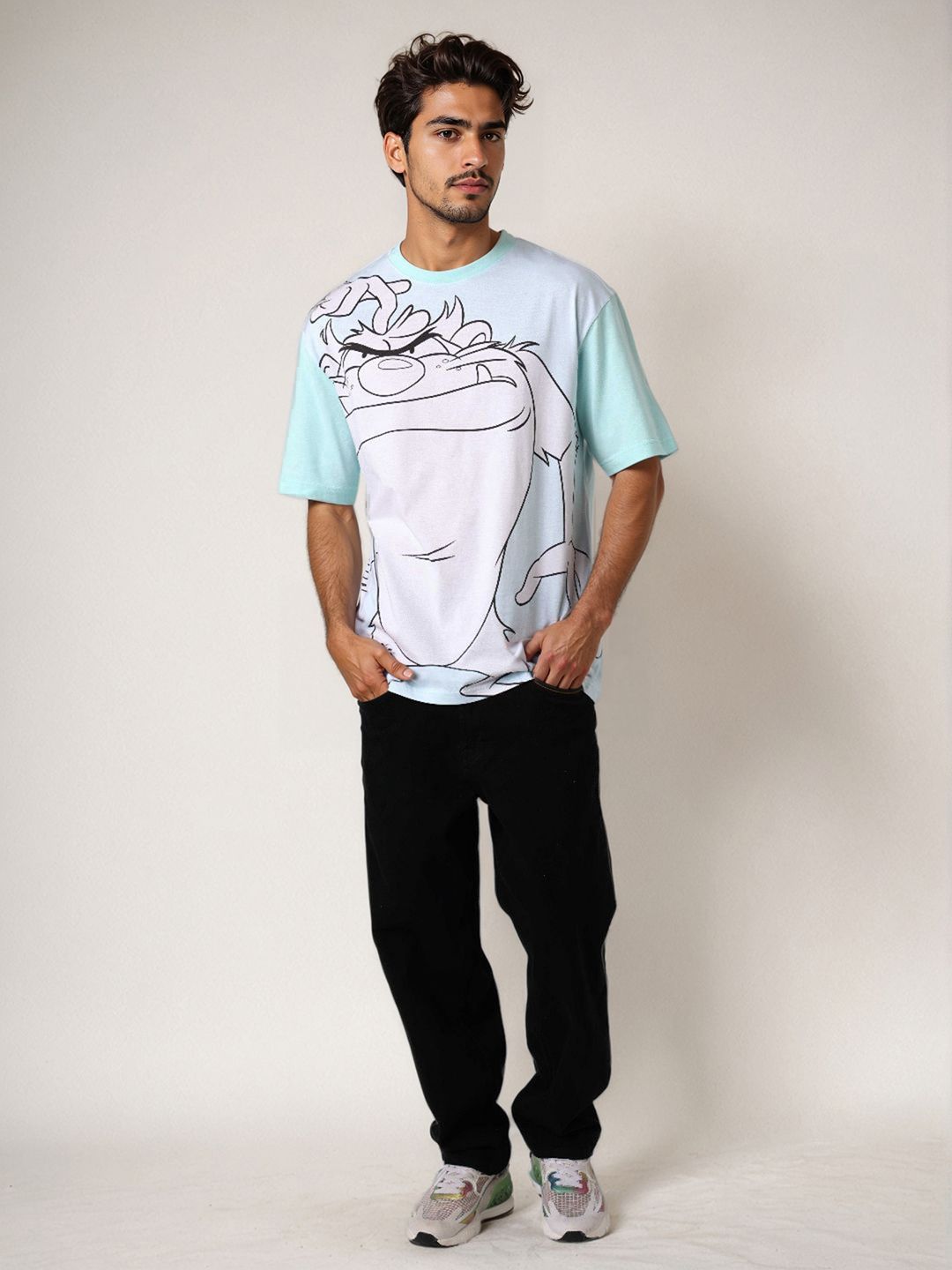 The Indian Garage Co Pure Cotton Looney Tunes Graphic Printed Cotton Boxy Fit T-shirt