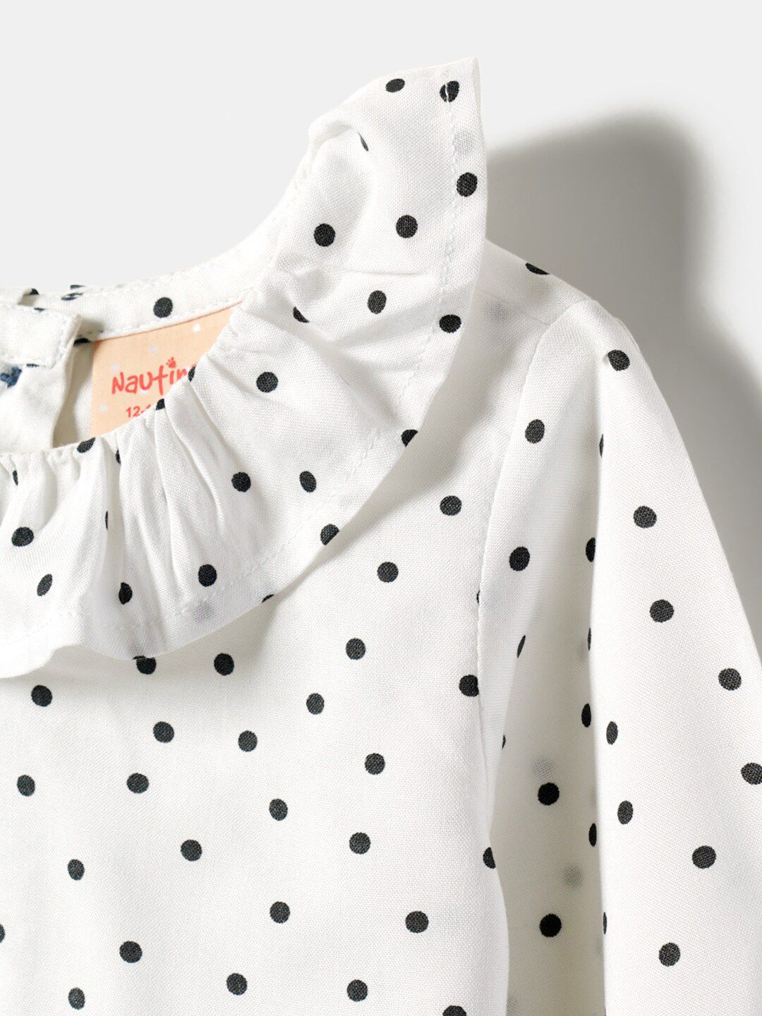 Nauti Nati Infant Girls Pure Cotton Pinafore Dress With Polka Dots Printed Ruffled Top
