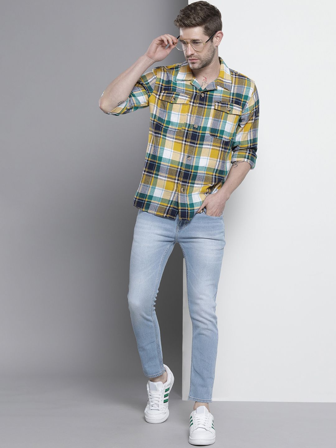 The Indian Garage Co Men Regular Fit Checked Double Flap Pocket Flannel Shirt