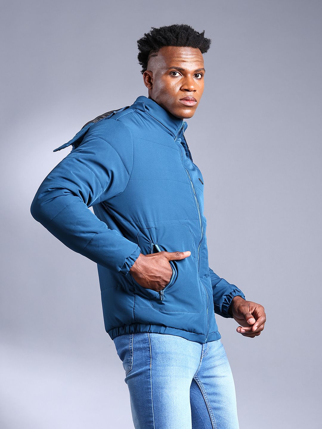 The Indian Garage Co Men Zip-Front Bomber Jacket with Detachable Hood
