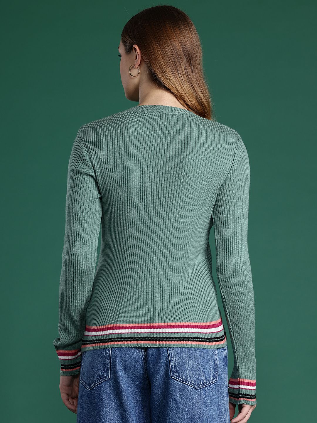 DressBerry Striped Hem Ribbed Pullover