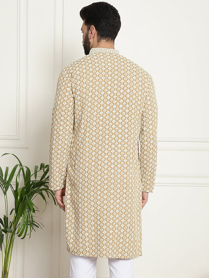 SOJANYA Motif Etnik Sulam Kurta Kapas Tulen
