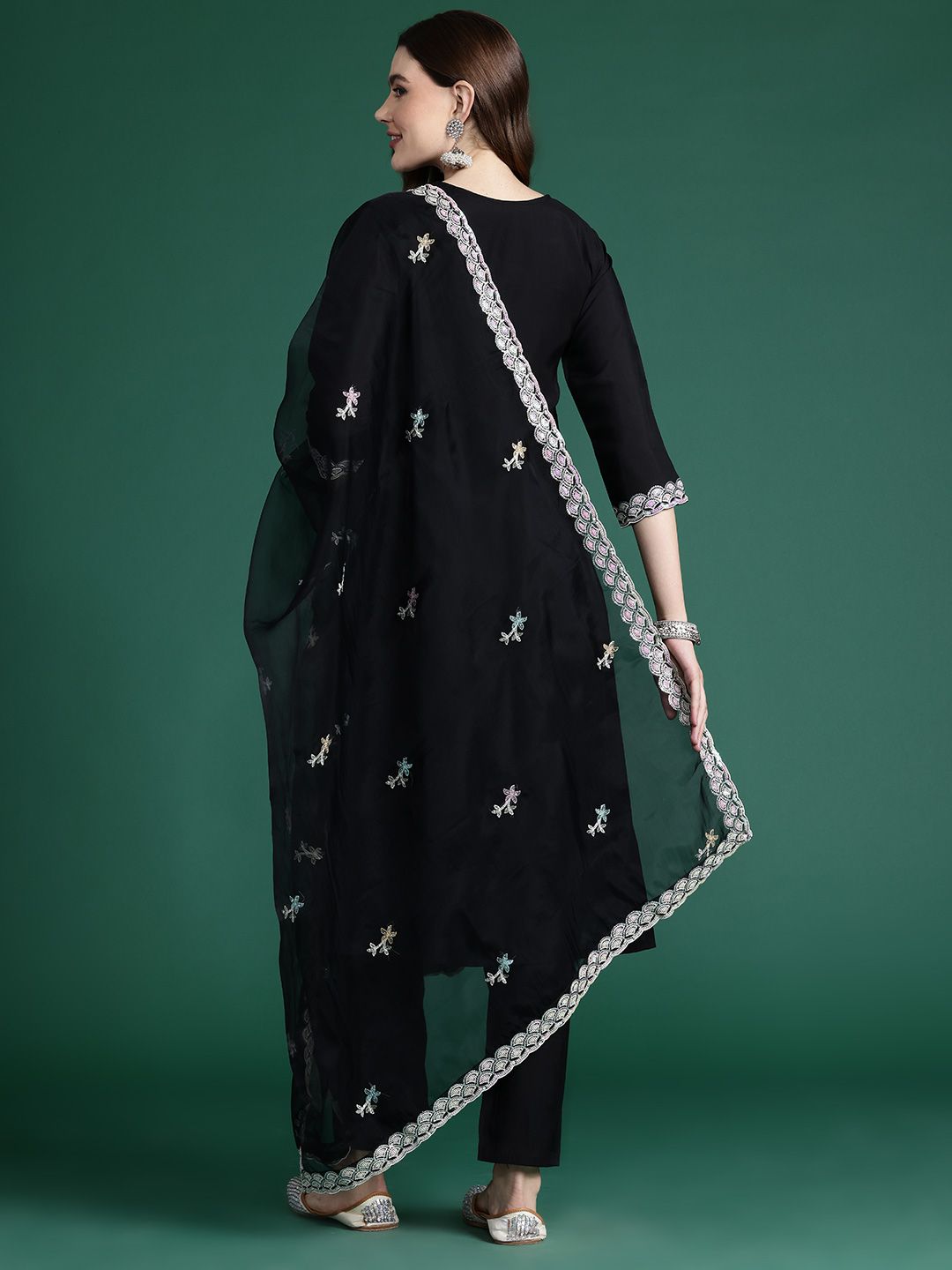 Indo Era Ethnic Motifs Embroidered Sequinned Kurta with Trousers & With Dupatta