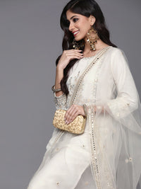 Indo Era Women White Ethnic Motifs Embroidered Kurta with Trousers & With Dupatta