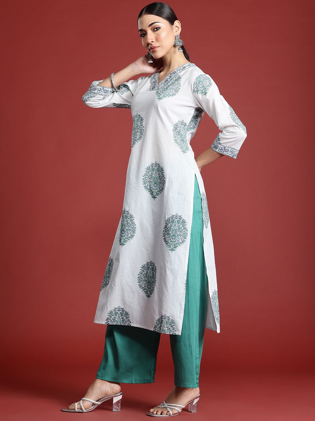 Indo Era Floral Printed Pure Cotton Kurta