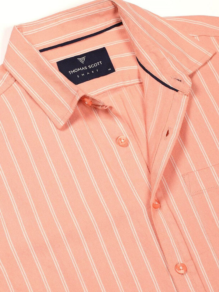 Thomas Scott Men Classic Slim Fit Spread Collar Vertical Striped Cotton Casual Shirt