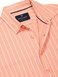 Thomas Scott Men Classic Slim Fit Spread Collar Vertical Striped Cotton Casual Shirt