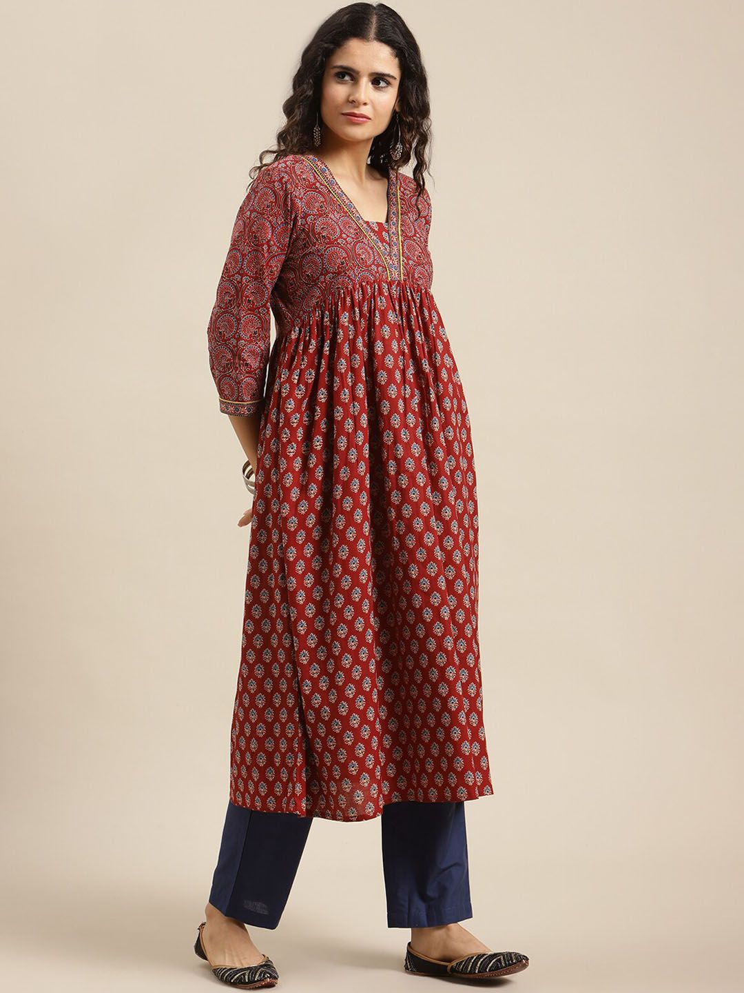 Varanga Women Maroon Ethnic Motifs Printed Kurta