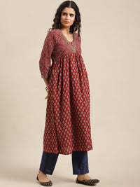 Varanga Women Maroon Ethnic Motifs Printed Kurta