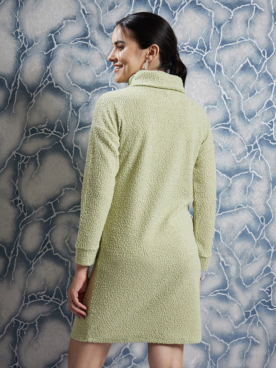 Athena Green Self Design Turtle Neck Sheath Dress