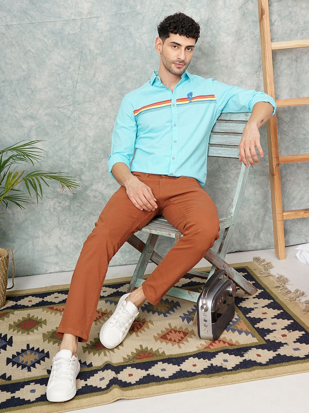 The Indian Garage Co Pure Cotton Striped Tropical Casual Shirt