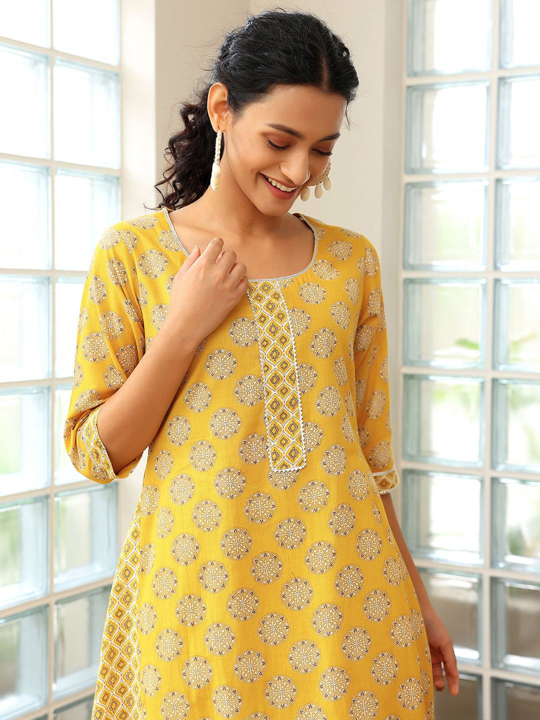 Libas Ethnic Motifs Printed A-Line Pure Cotton Kurta with Trousers & Dupatta