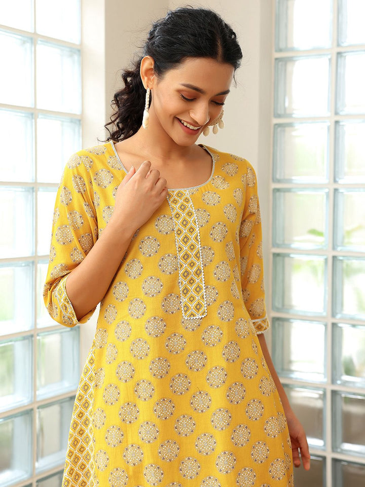 Libas Ethnic Motifs Printed A-Line Pure Cotton Kurta with Trousers & Dupatta