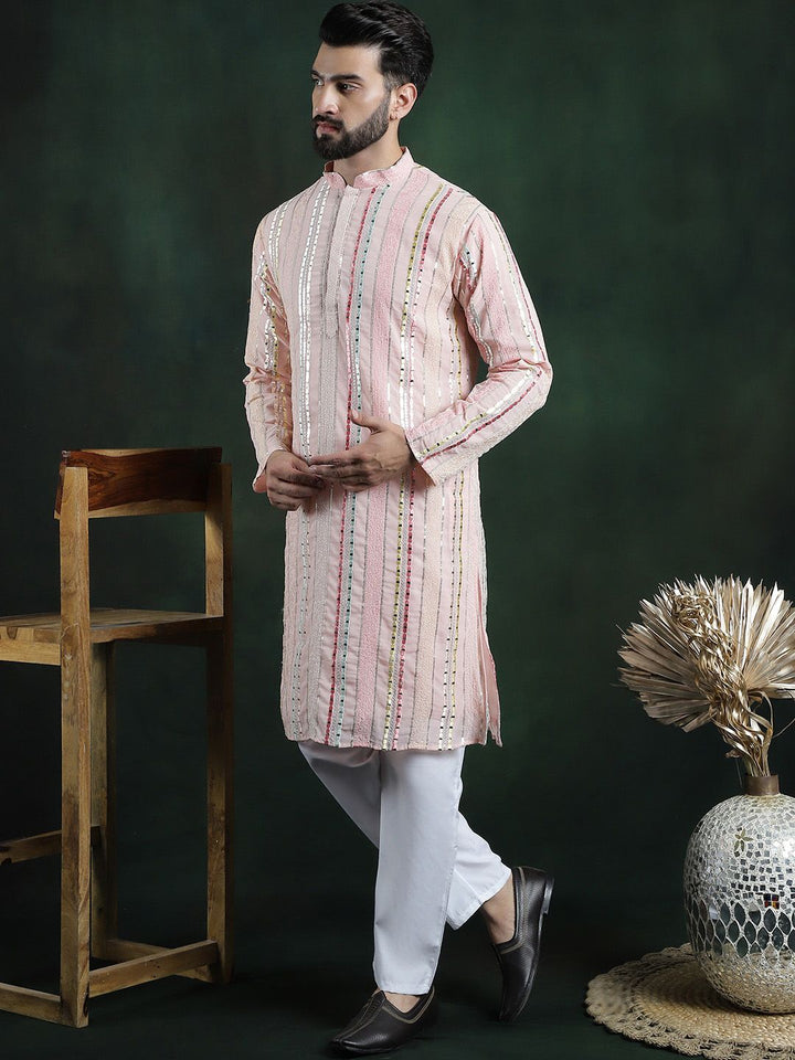 SOJANYA LUXE Kurta Kolar Mandarin Lengan Panjang Sulam Biasa dengan Piyama
