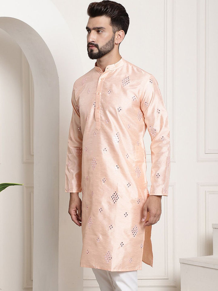 SOJANYA Band Collar Woven Design Kurta