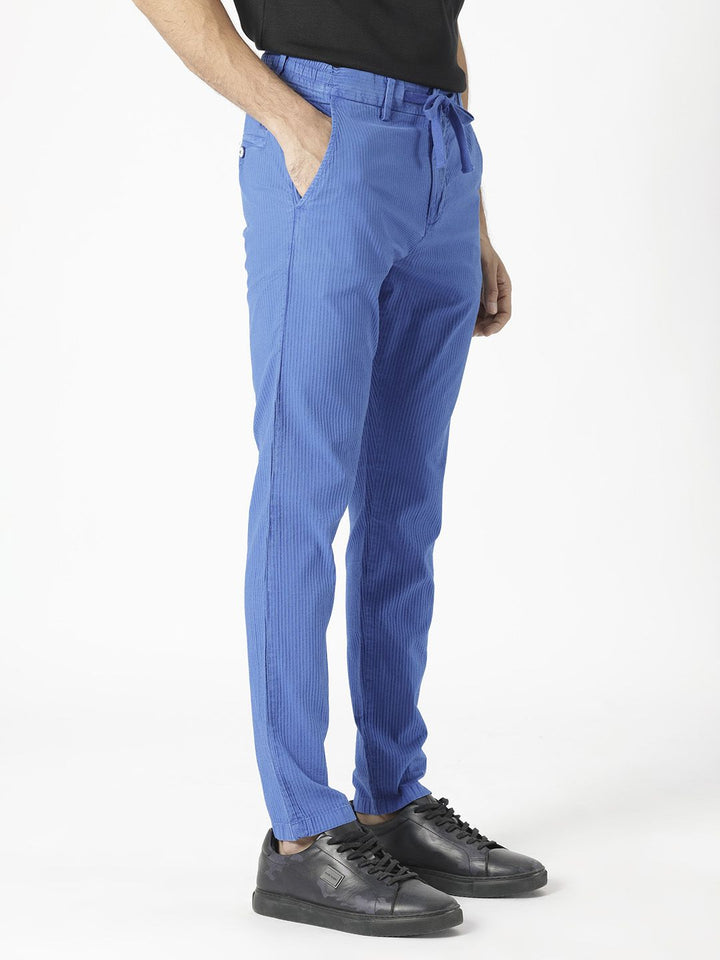 RARE RABBIT Men Monter Drawstring Striped Pure Cotton Slim Fit Mid Rise Trouser