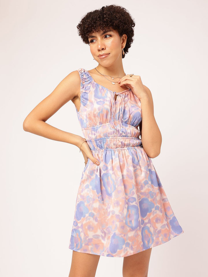 DressBerry Satin Swirl Tie and Dye Smocked A-line Mini Dress