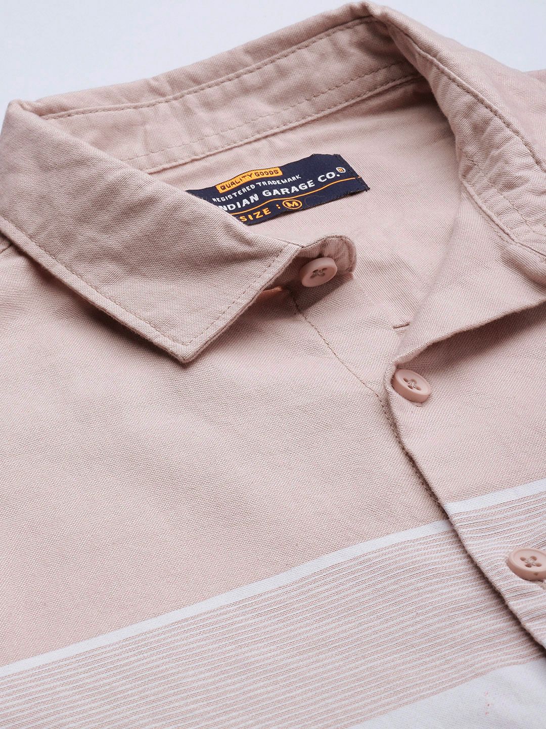 The Indian Garage Co Men Dusty Pink Horizontal Stripes Casual Cotton Shirt