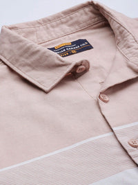 The Indian Garage Co Men Dusty Pink Horizontal Stripes Casual Cotton Shirt