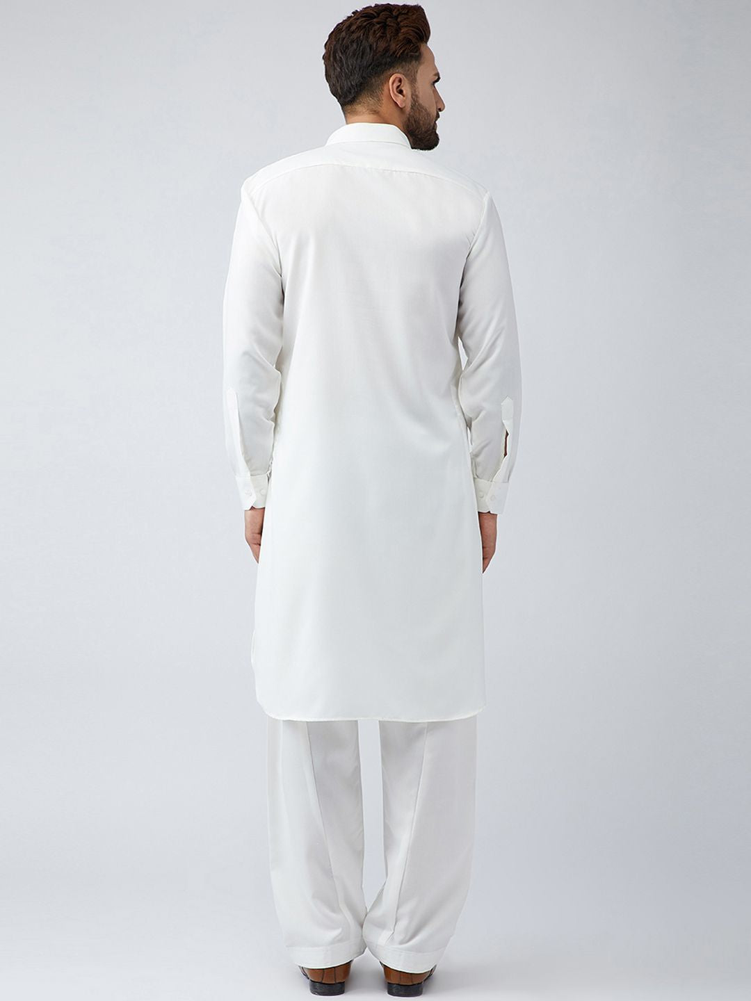 SOJANYA Men White & Cream-Coloured Solid Kurta with Salwar