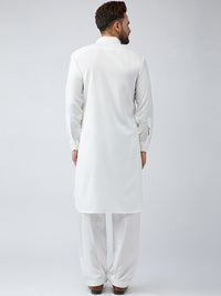 SOJANYA Men White & Cream-Coloured Solid Kurta with Salwar