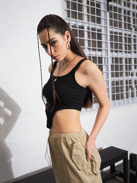 SASSAFRAS Black Sleeveless Crop Cotton Top