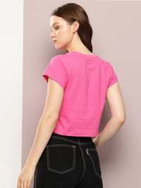 DILLINGER Typography Printed Crop Pure Cotton T-shirt