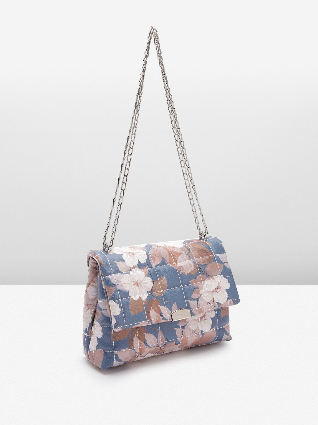 Lino Perros Floral Print Structured Shoulder Bag with Quilted Detail