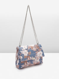Lino Perros Floral Print Structured Shoulder Bag with Quilted Detail