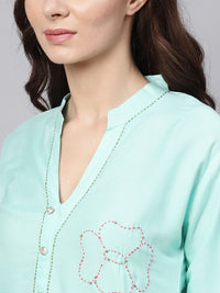 SOJANYA Women Blue Solid Straight Kurta