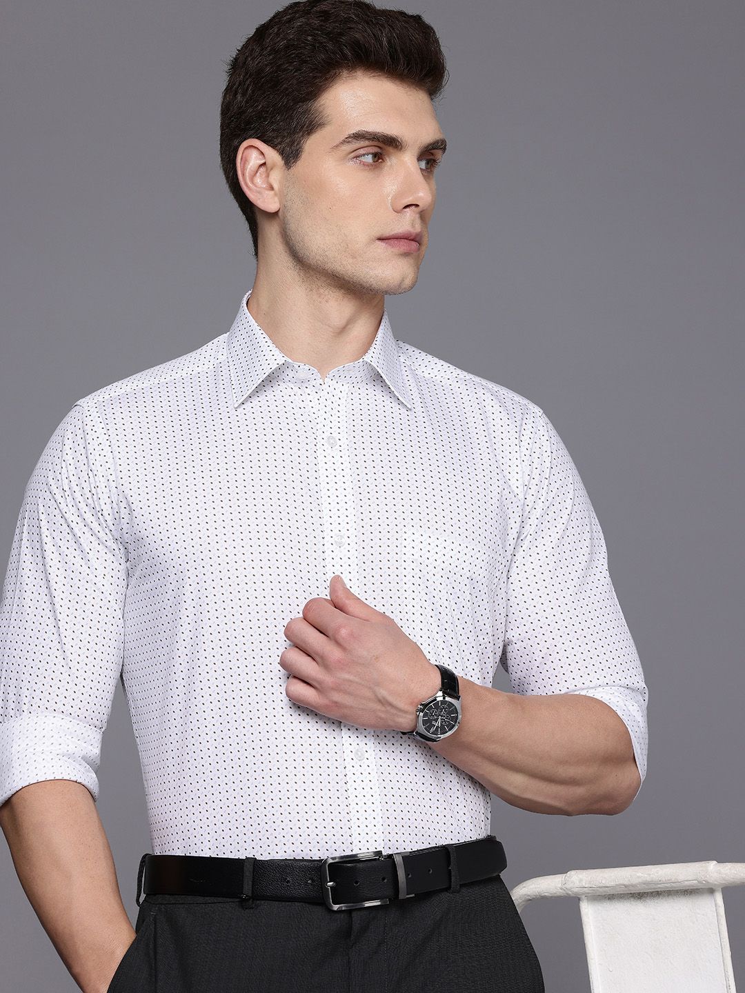 Raymond Slim Fit Micro Ditsy Printed Pure Cotton Formal Shirt