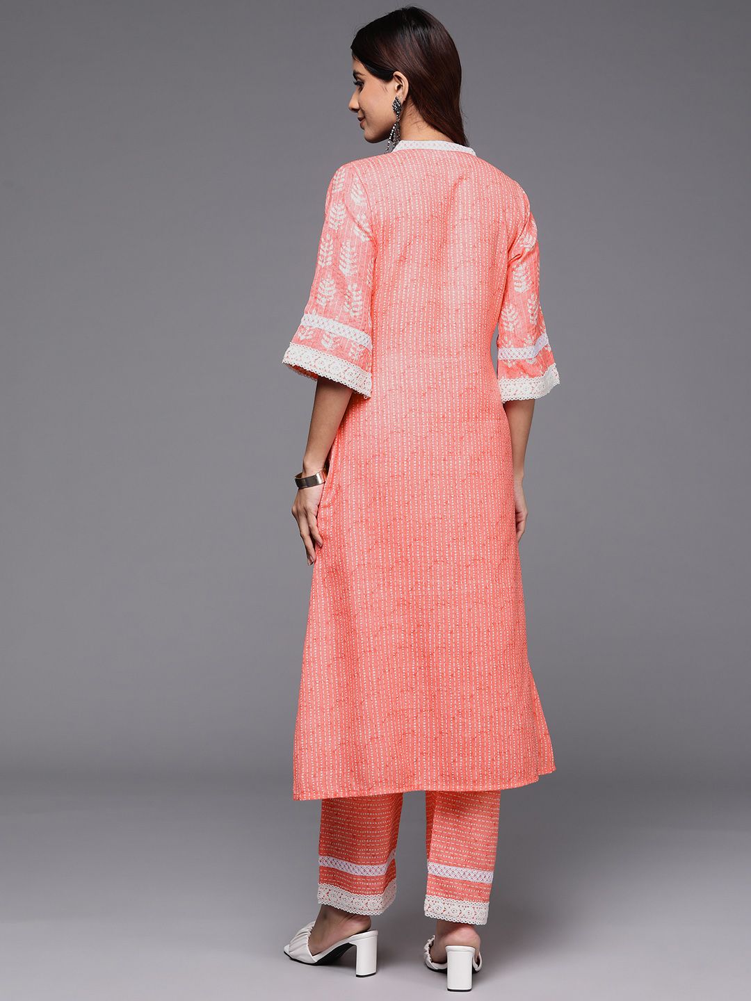 Libas Floral Printed Regular Sequinned Kurta with Trousers