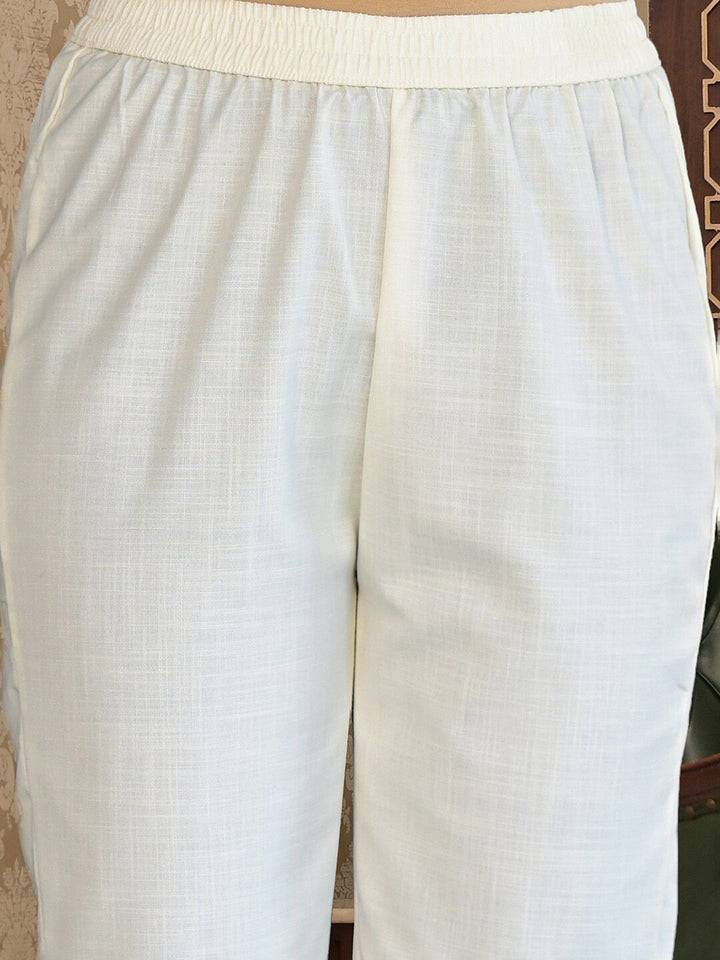 Vishudh White Floral Printed Pleated Pure Cotton Kurta with Trouser & Dupatta
