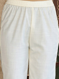 Vishudh White Floral Printed Pleated Pure Cotton Kurta with Trouser & Dupatta